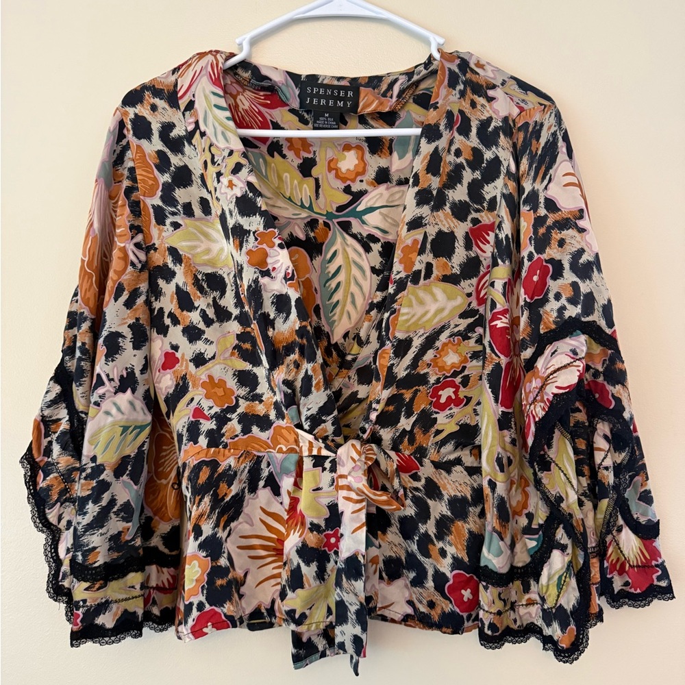 Spenser Jeremy 100% Silk Floral Leopard Print Tie Y2K Vibes